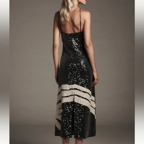 FARM Rio Gray and Cream Asymmetrical Sheath Midi Dress - Picture 3 of 5